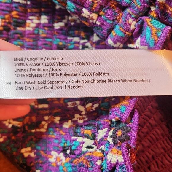 Band of the Free Floral Smocked Long Sleeve Crop Top Small Purple & Ivory - Picture 8 of 10